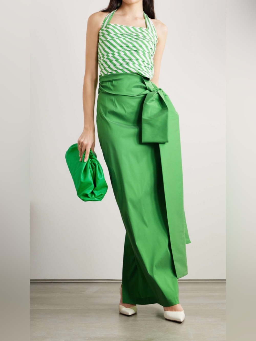 Bernard Taffeta maxi skirt -Green with Statement Side Bow